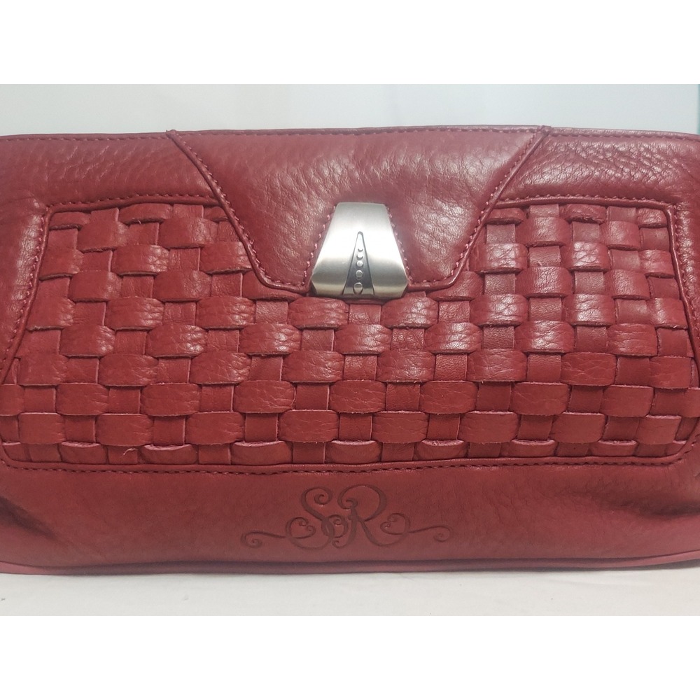 So Rachel by Longaberger Leather Clutch‎ Woven Accent Evening Bag Small